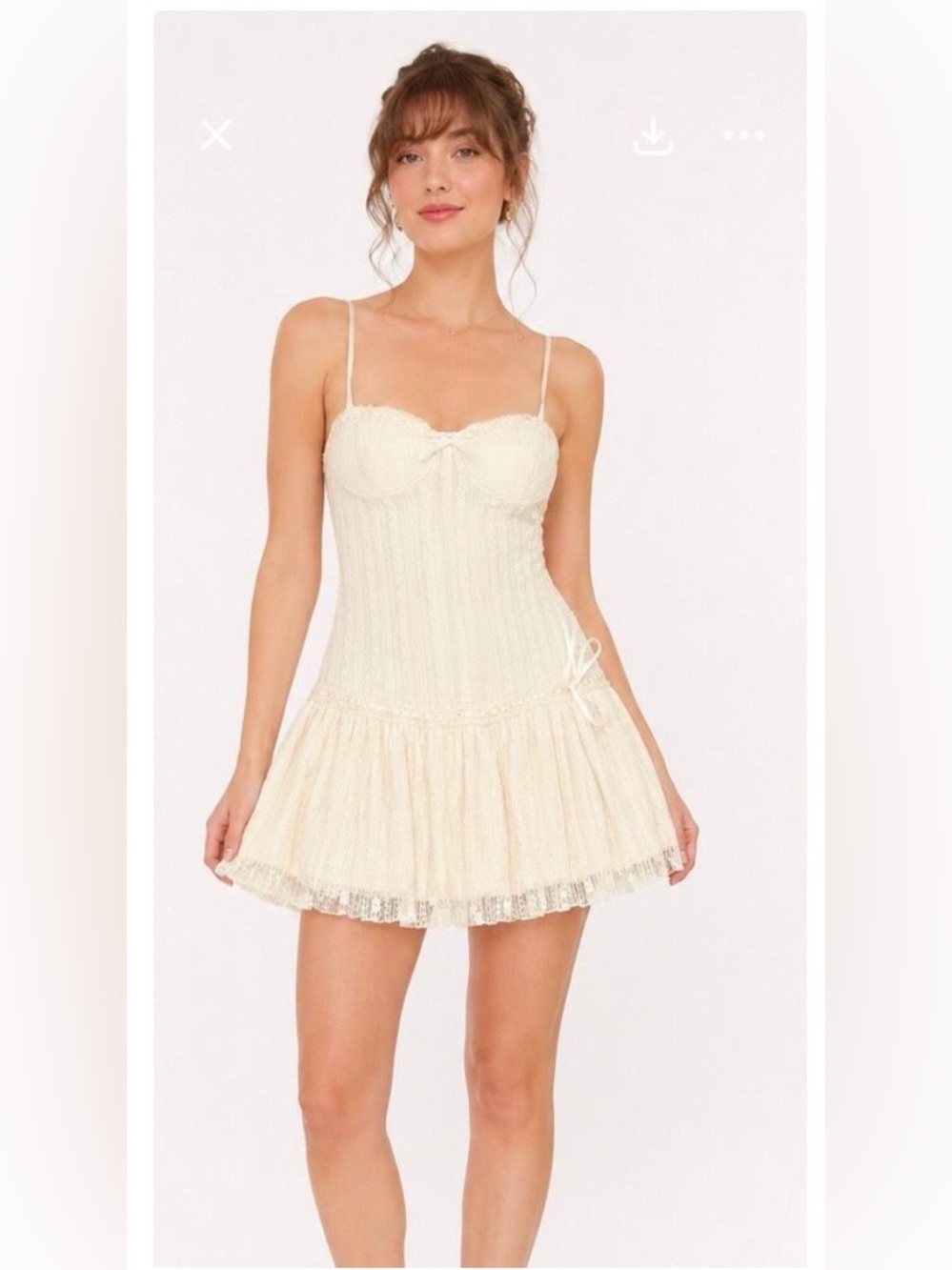 Cream Lace Corset Mini Dress with Spaghetti Straps